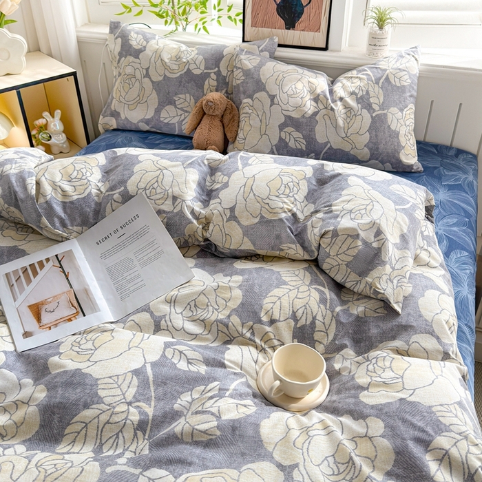 91家纺网 家纺一手货源 找家纺 黛妮雅 2026新款AB版全棉印花单被套床单枕套 送买家秀 山茶花