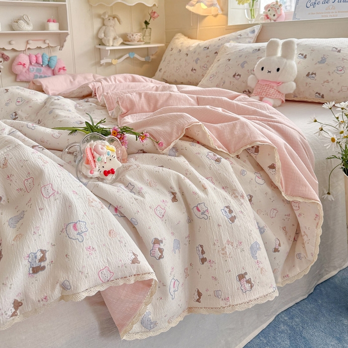 91家纺网 家纺一手货源 找家纺 优承佳生活馆 2026新款云感双层纱抗菌夏被夏凉被空调被 萌宠乐园