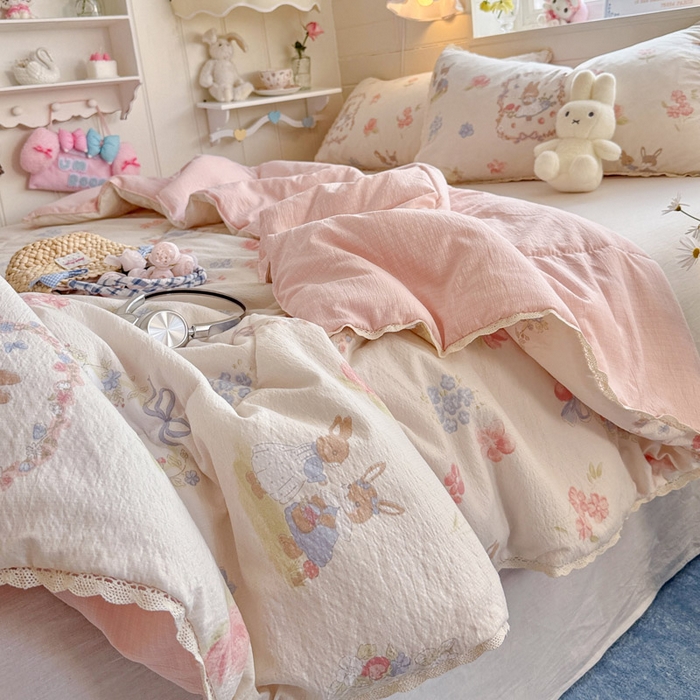 91家纺网 家纺一手货源 找家纺 优承佳生活馆 2026新款云感双层纱抗菌夏被夏凉被空调被 甜梦兔