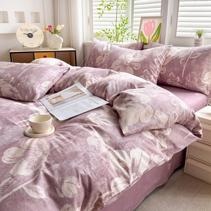 91家纺网 家纺一手货源 找家纺 黛妮雅 2026新款AB版全棉印花单被套床单枕套 送买家秀 柔雾花语