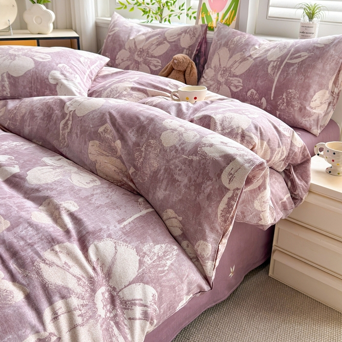 91家纺网 家纺一手货源 找家纺 黛妮雅 2026新款AB版全棉印花单被套床单枕套 送买家秀 柔雾花语