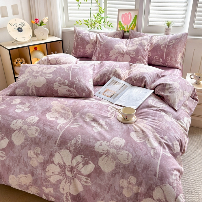 91家纺网 家纺一手货源 找家纺 黛妮雅 2026新款AB版全棉印花单被套床单枕套 送买家秀 柔雾花语