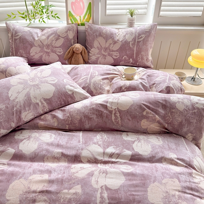 91家纺网 家纺一手货源 找家纺 黛妮雅 2026新款AB版全棉印花单被套床单枕套 送买家秀 柔雾花语