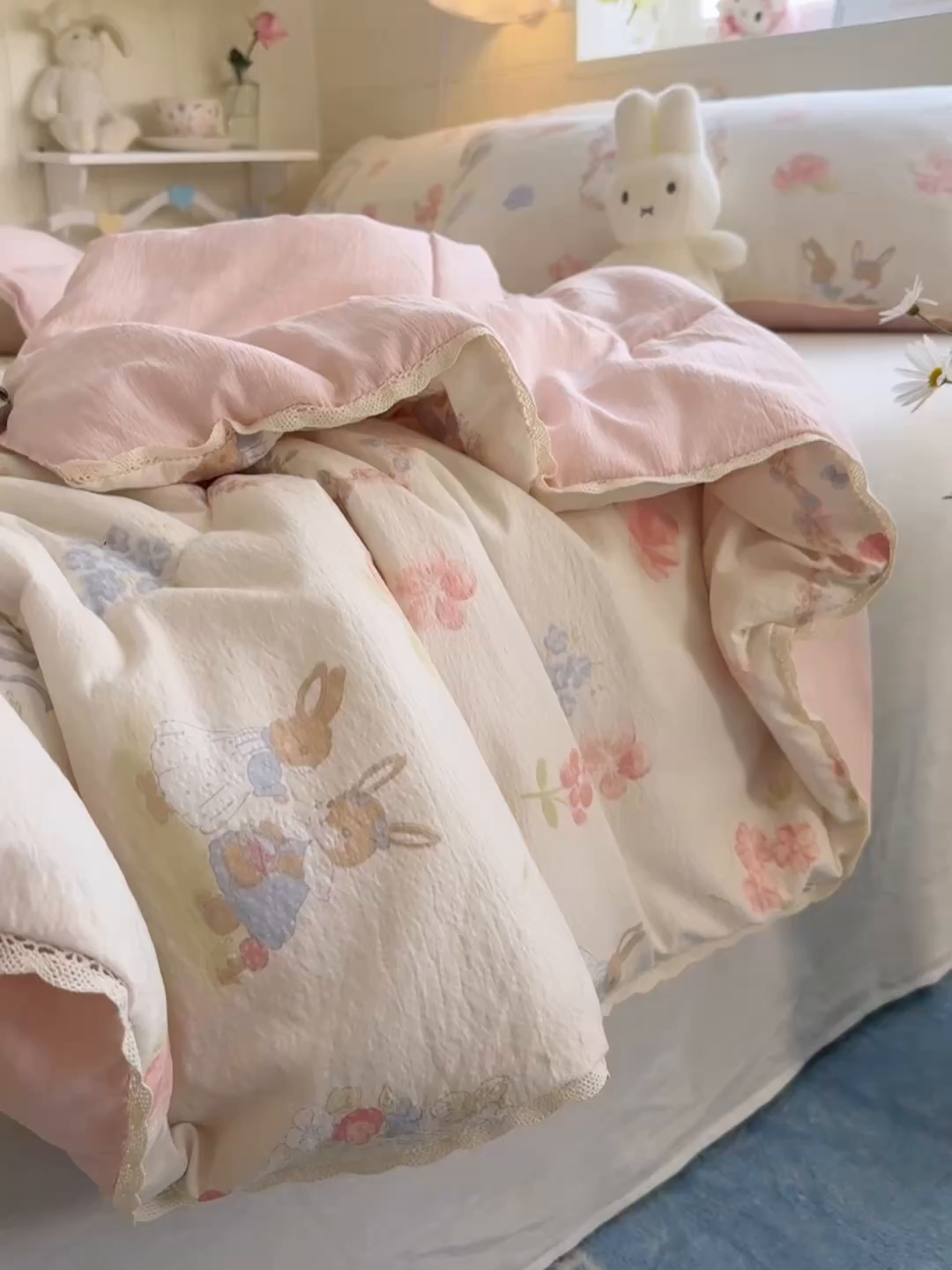 91家纺网 家纺一手货源 找家纺 优承佳生活馆 2026新款云感双层纱抗菌夏被夏凉被空调被 甜梦兔
