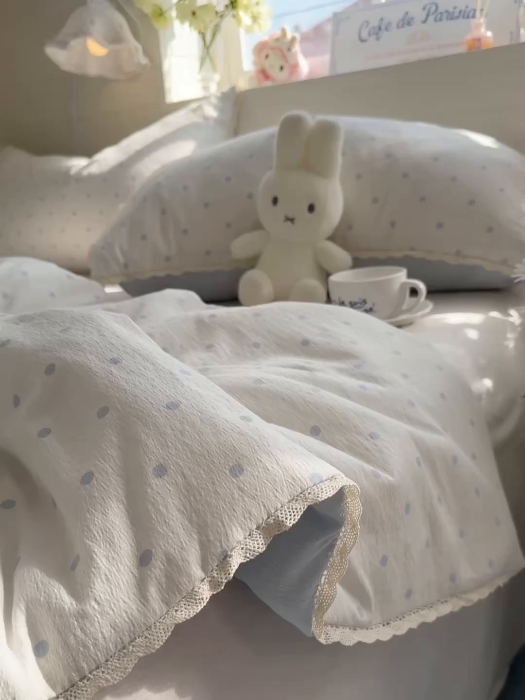 91家纺网 家纺一手货源 找家纺 优承佳生活馆 2026新款云感双层纱抗菌夏被夏凉被空调被 奶蓝波点