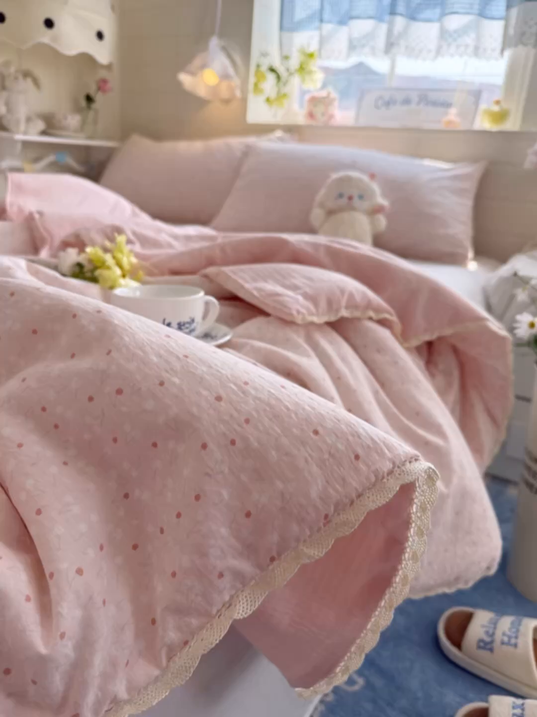 91家纺网 家纺一手货源 找家纺 优承佳生活馆 2026新款云感双层纱抗菌夏被夏凉被空调被 粉樱漫语