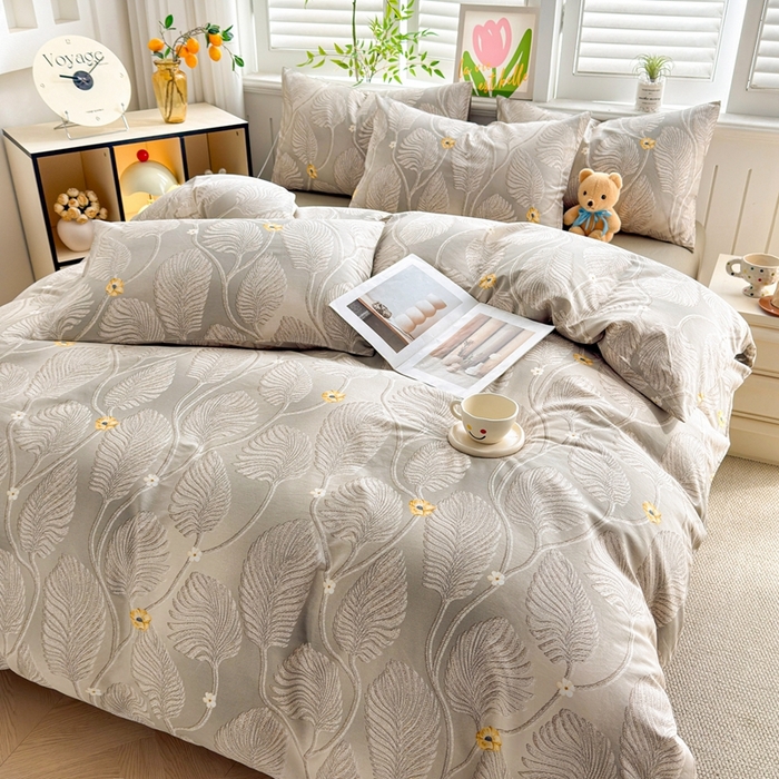 91家纺网 家纺一手货源 找家纺 黛妮雅 2026新款AB版全棉印花单被套床单枕套 送买家秀 金叶疏影