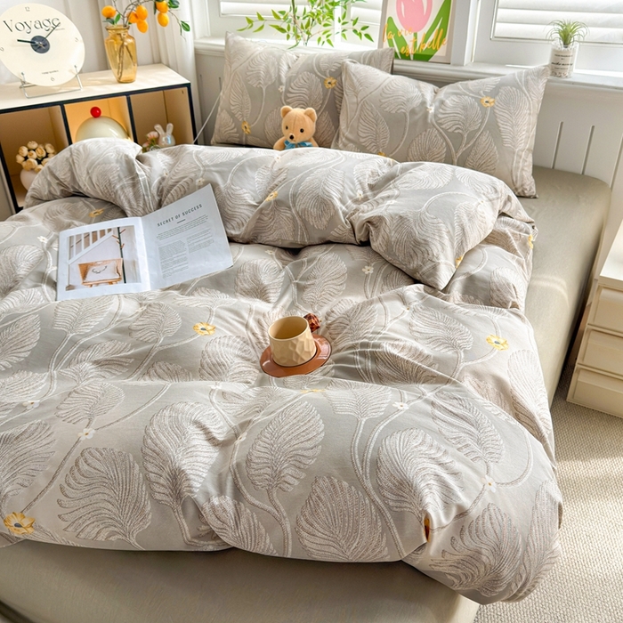 91家纺网 家纺一手货源 找家纺 黛妮雅 2026新款AB版全棉印花单被套床单枕套 送买家秀 金叶疏影