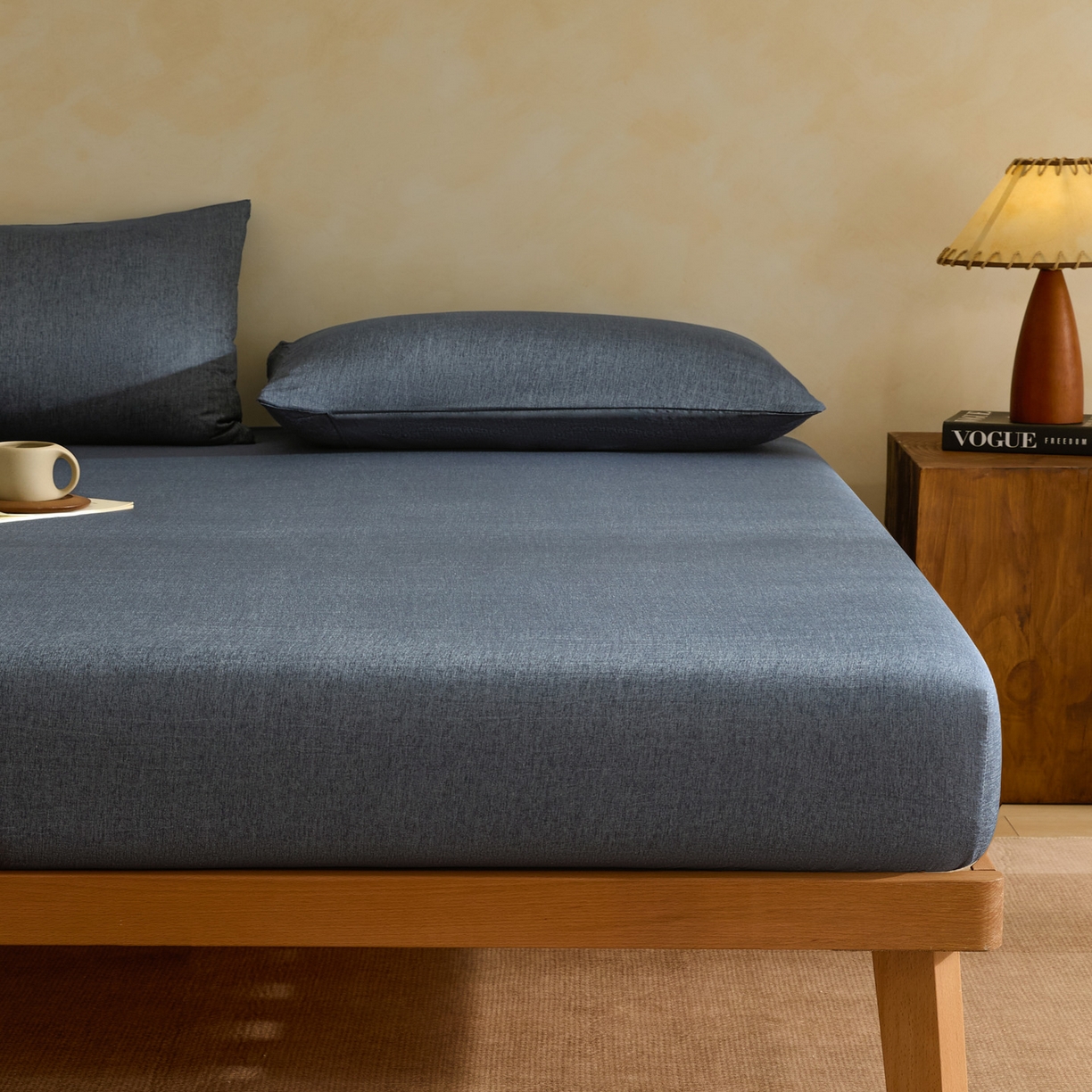 91家纺网 家纺一手货源 找家纺 衿成家纺 2026春夏新款竹纤维床笠凉感纹理感单床笠 床笠单件 竹纤维-深蓝