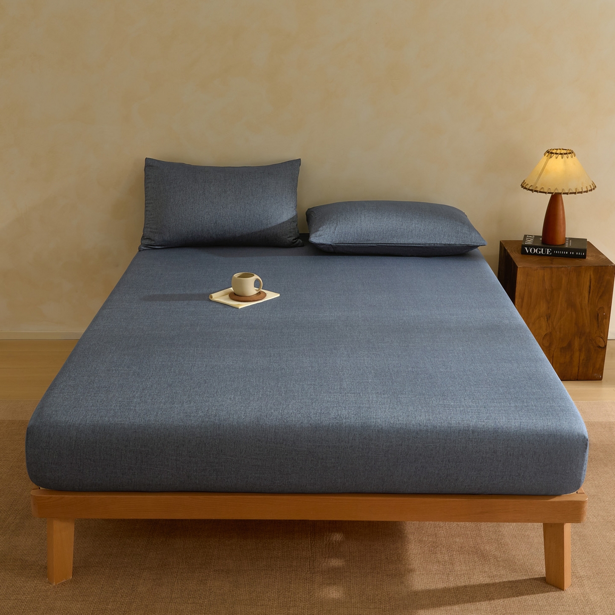 91家纺网 家纺一手货源 找家纺 衿成家纺 2026春夏新款竹纤维床笠凉感纹理感单床笠 床笠单件 竹纤维-深蓝