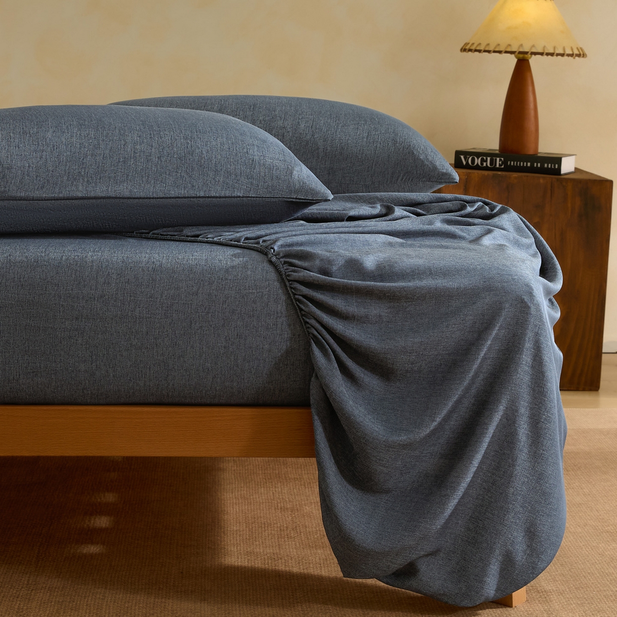 91家纺网 家纺一手货源 找家纺 衿成家纺 2026春夏新款竹纤维床笠凉感纹理感单床笠 床笠单件 竹纤维-深蓝