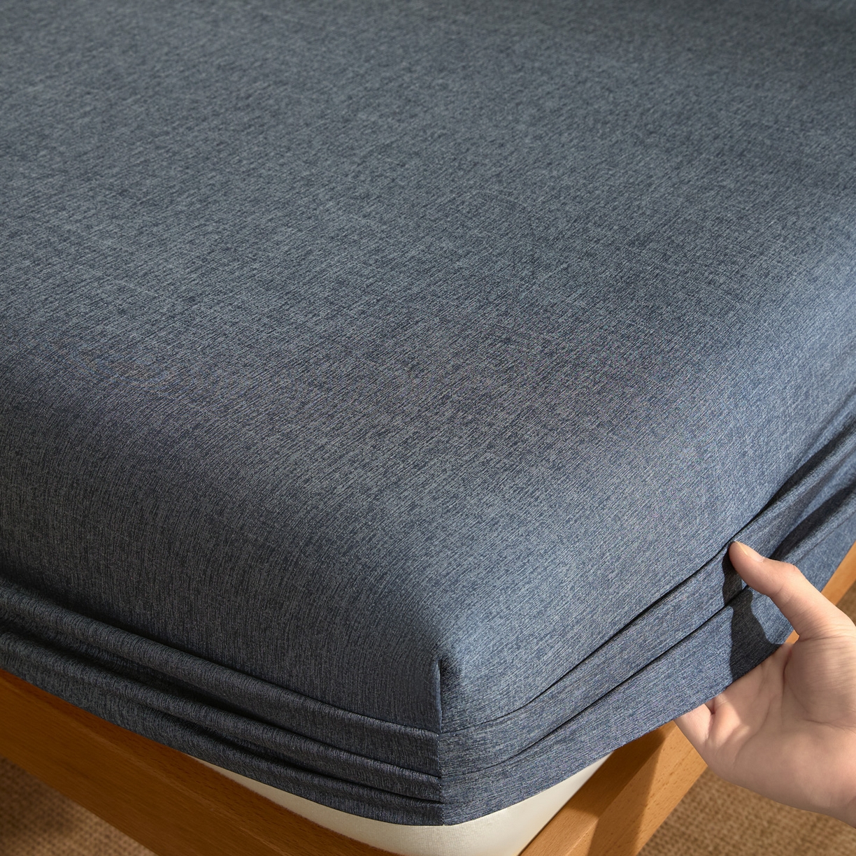 91家纺网 家纺一手货源 找家纺 衿成家纺 2026春夏新款竹纤维床笠凉感纹理感单床笠 床笠单件 竹纤维-深蓝