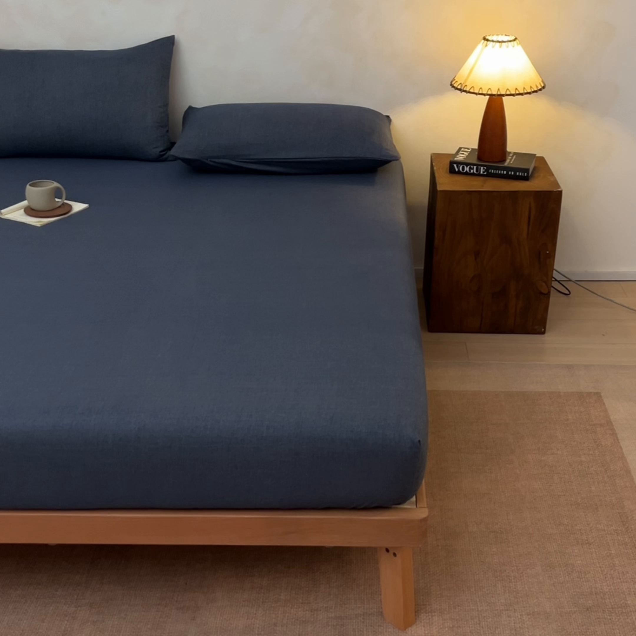 91家纺网 家纺一手货源 找家纺 衿成家纺 2026春夏新款竹纤维床笠凉感纹理感单床笠 床笠单件 竹纤维-深蓝