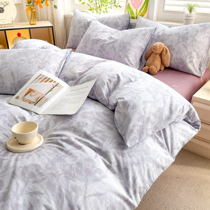 91家纺网 家纺一手货源 找家纺 黛妮雅 2026新款AB版全棉印花单被套床单枕套 送买家秀 紫雾花影