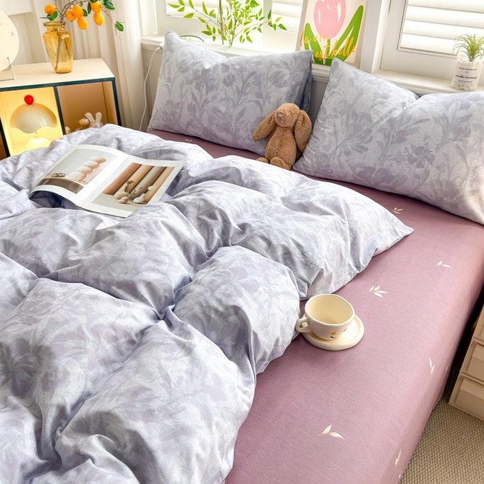 91家纺网 家纺一手货源 找家纺 黛妮雅 2026新款AB版全棉印花单被套床单枕套 送买家秀 紫雾花影