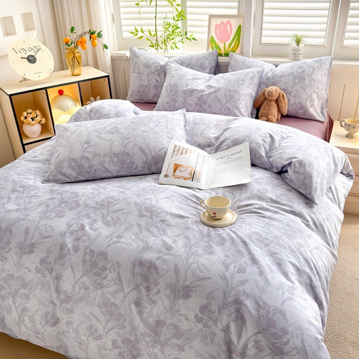 91家纺网 家纺一手货源 找家纺 黛妮雅 2026新款AB版全棉印花单被套床单枕套 送买家秀 紫雾花影