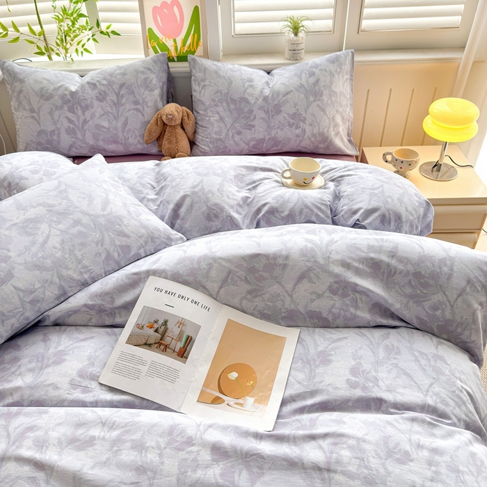 91家纺网 家纺一手货源 找家纺 黛妮雅 2026新款AB版全棉印花单被套床单枕套 送买家秀 紫雾花影