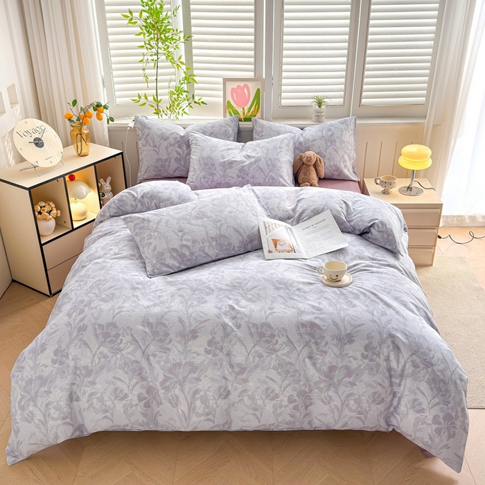 91家纺网 家纺一手货源 找家纺 黛妮雅 2026新款AB版全棉印花单被套床单枕套 送买家秀 紫雾花影