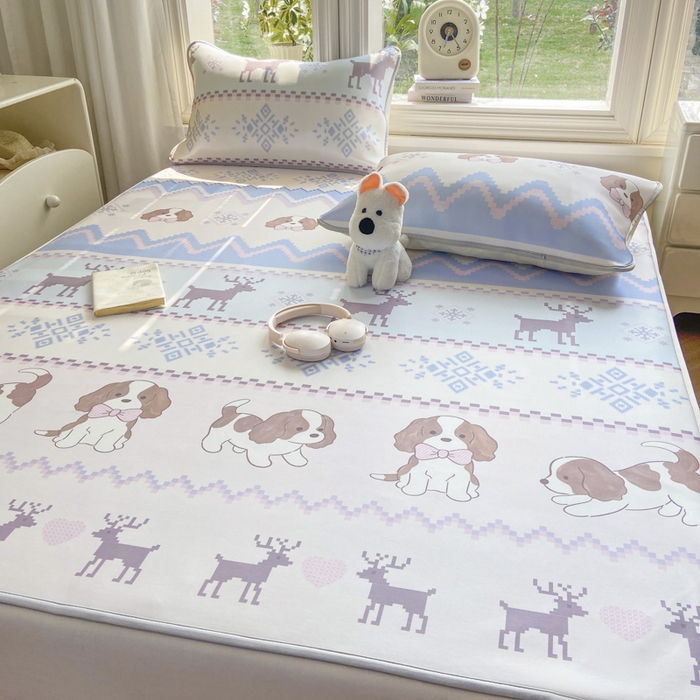 91家纺网 家纺一手货源 找家纺 麋兔 2026新款凉感小冰皮软席席子凉席 鹿犬小森林