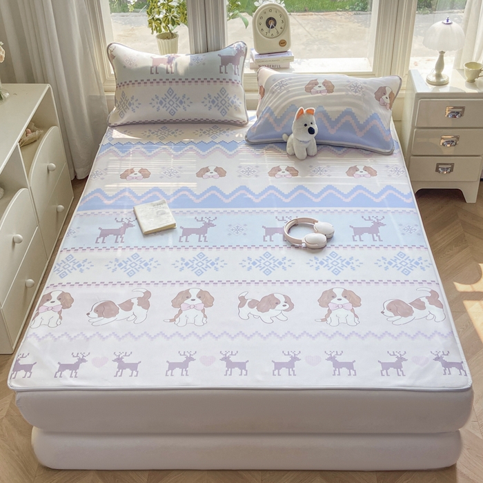 91家纺网 家纺一手货源 找家纺 麋兔 2026新款凉感小冰皮软席席子凉席 鹿犬小森林