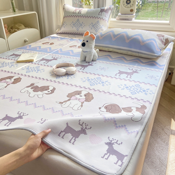 91家纺网 家纺一手货源 找家纺 麋兔 2026新款凉感小冰皮软席席子凉席 鹿犬小森林