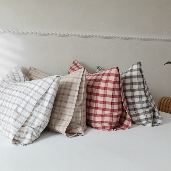 91家纺网 家纺一手货源 找家纺 棉眠 2026新款调色盘水洗棉混搭单品系列-格子单枕套 组合图