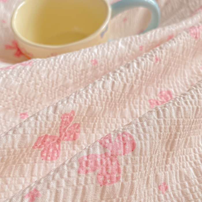 91家纺网 家纺一手货源 找家纺 昊川家纺 2026新款奶芙双层纱皱皱纱小清新多功能韩版花边床盖四件套 蝴蝶结-樱花粉