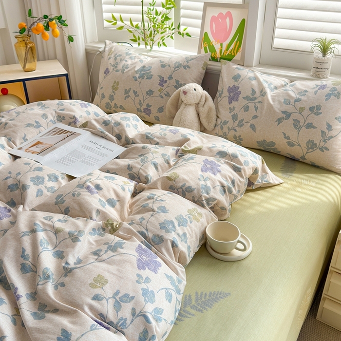 91家纺网 家纺一手货源 找家纺 黛妮雅 2026新款AB版全棉印花单被套床单枕套 送买家秀 花间蓝