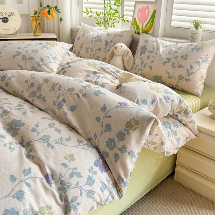 91家纺网 家纺一手货源 找家纺 黛妮雅 2026新款AB版全棉印花单被套床单枕套 送买家秀 花间蓝