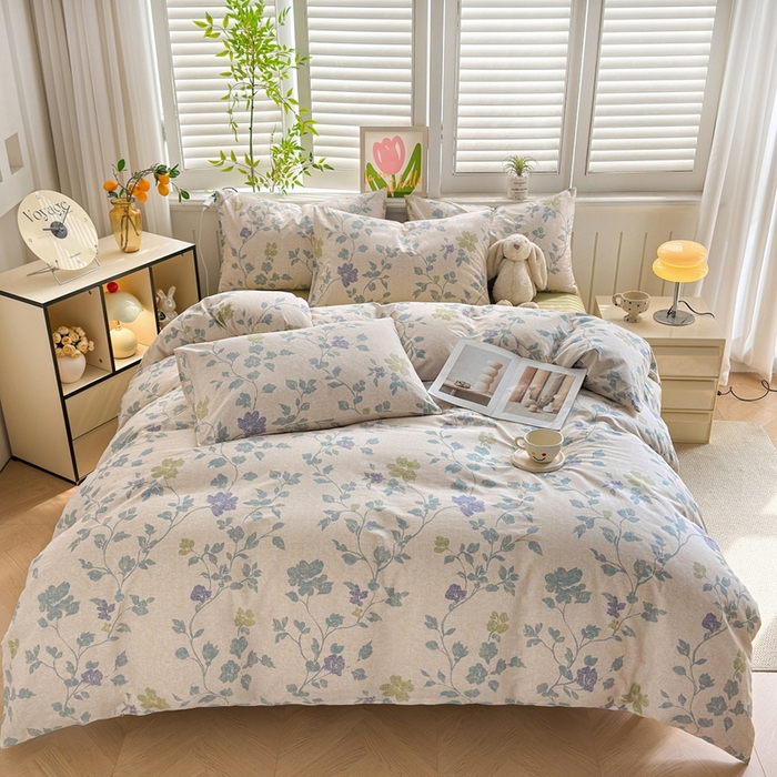 91家纺网 家纺一手货源 找家纺 黛妮雅 2026新款AB版全棉印花单被套床单枕套 送买家秀 花间蓝