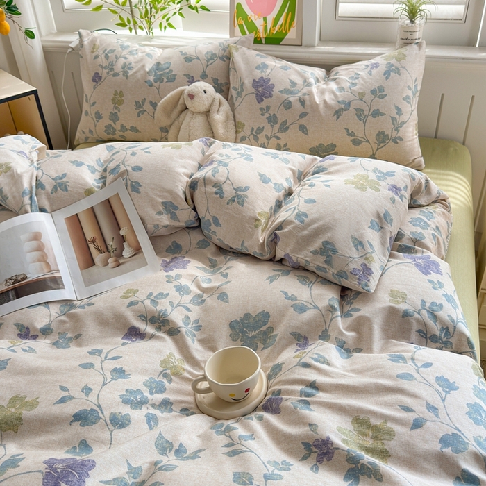 91家纺网 家纺一手货源 找家纺 黛妮雅 2026新款AB版全棉印花单被套床单枕套 送买家秀 花间蓝