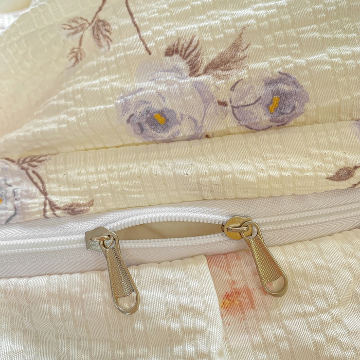 91家纺网 家纺一手货源 找家纺 昊川家纺 2026新款奶芙双层纱皱皱纱小清新多功能韩版花边床盖四件套 倾心-杏粉