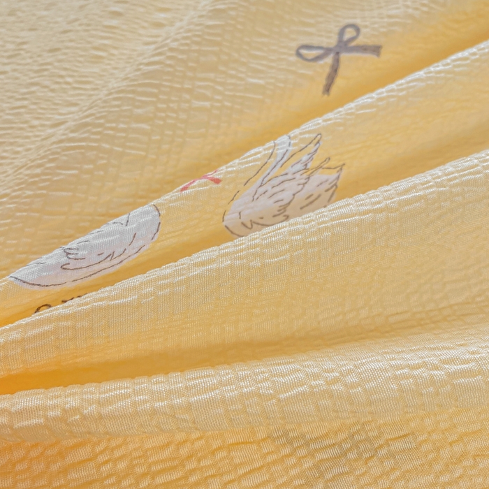 91家纺网 家纺一手货源 找家纺 昊川家纺 2026新款奶芙双层纱皱皱纱小清新多功能韩版花边床盖四件套 小天鹅-浅黄