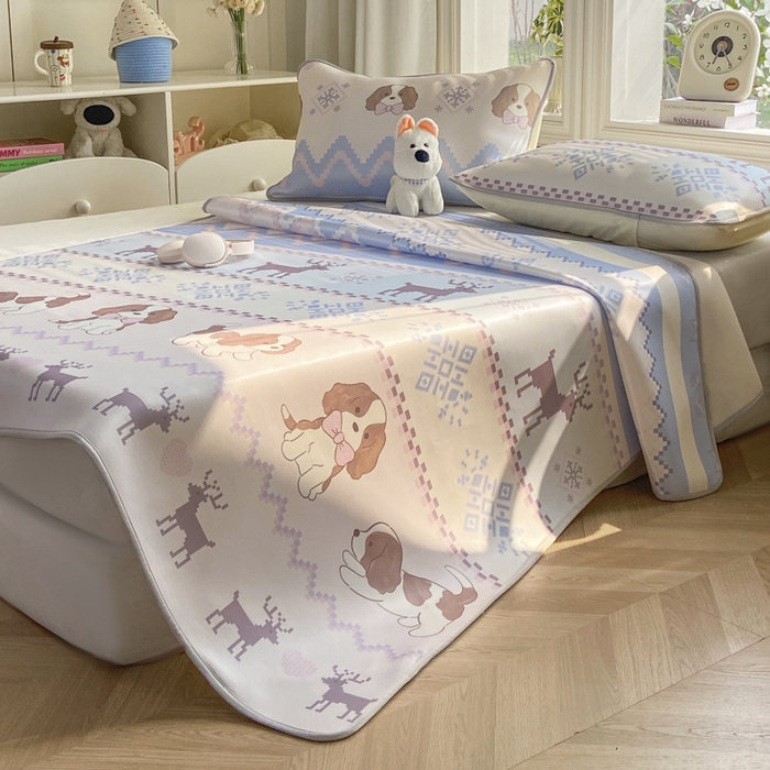 91家纺网 家纺一手货源 找家纺 麋兔 2026新款凉感小冰皮软席席子凉席 鹿犬小森林