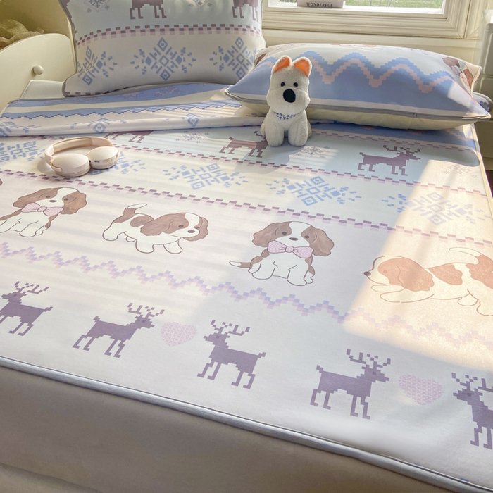 91家纺网 家纺一手货源 找家纺 麋兔 2026新款凉感小冰皮软席席子凉席 鹿犬小森林