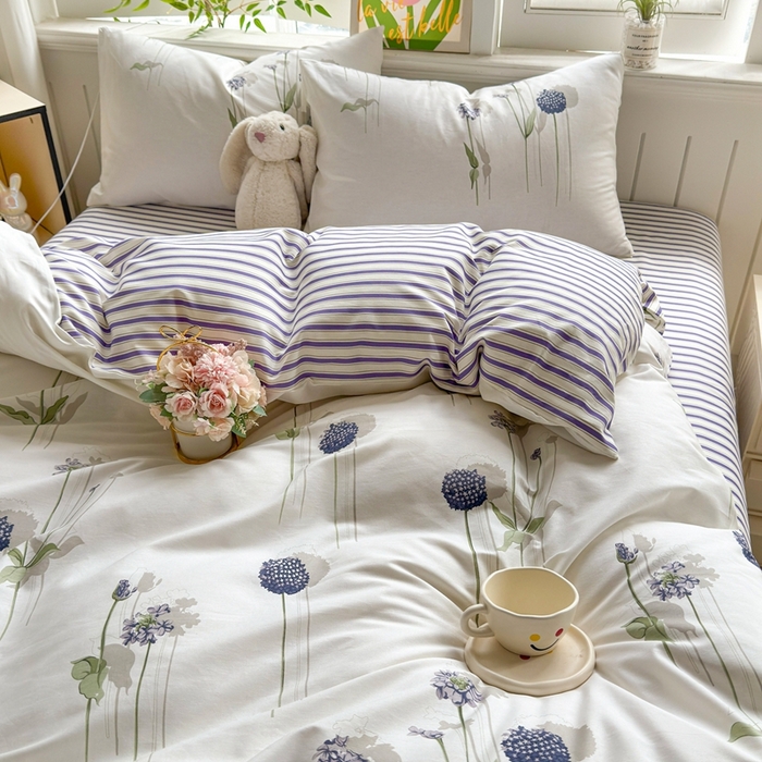 91家纺网 家纺一手货源 找家纺 黛妮雅 2026新款AB版全棉印花单被套床单枕套 送买家秀 蒲公英