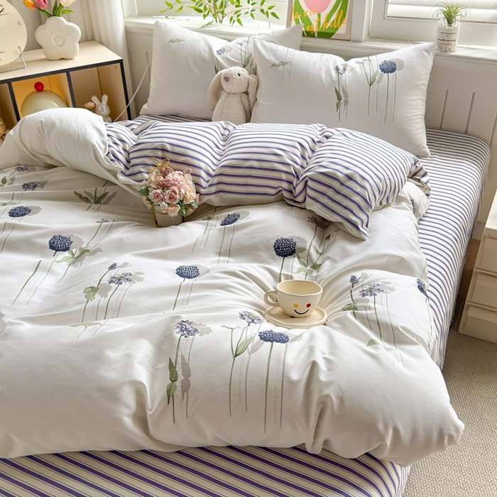 91家纺网 家纺一手货源 找家纺 黛妮雅 2026新款AB版全棉印花单被套床单枕套 送买家秀 蒲公英