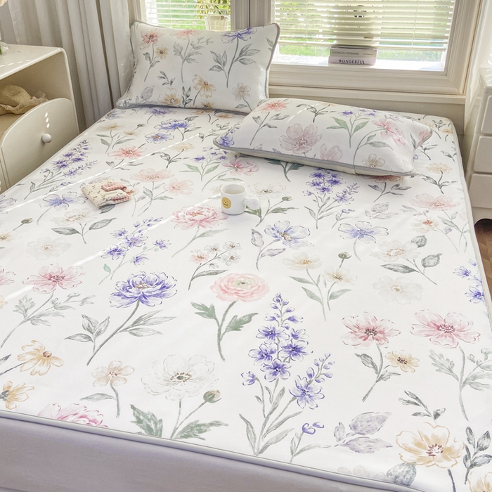 91家纺网 家纺一手货源 找家纺 麋兔 2026新款凉感小冰皮软席席子凉席 莫奈花野