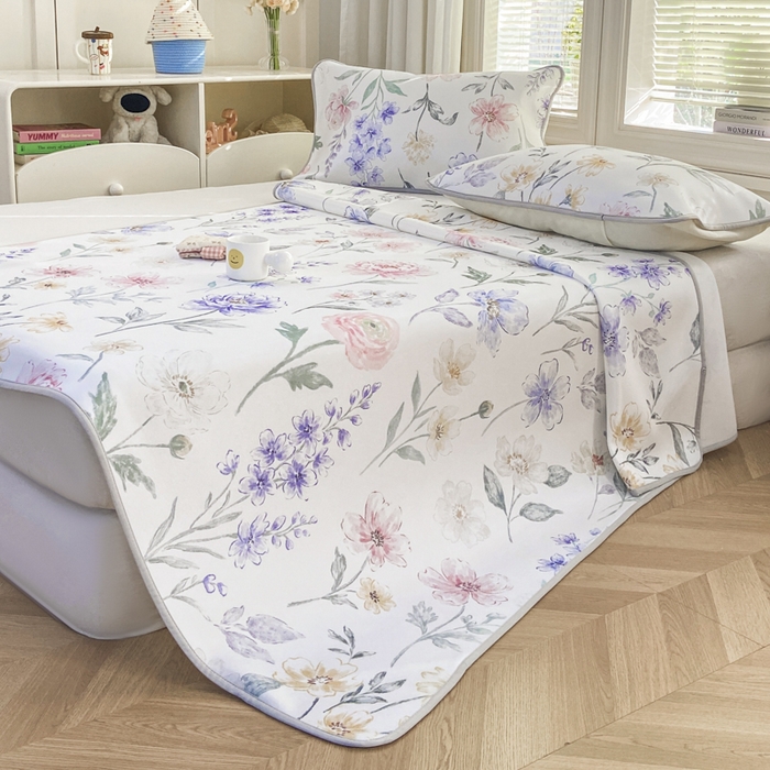 91家纺网 家纺一手货源 找家纺 麋兔 2026新款凉感小冰皮软席席子凉席 莫奈花野