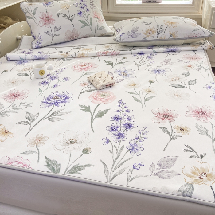 91家纺网 家纺一手货源 找家纺 麋兔 2026新款凉感小冰皮软席席子凉席 莫奈花野