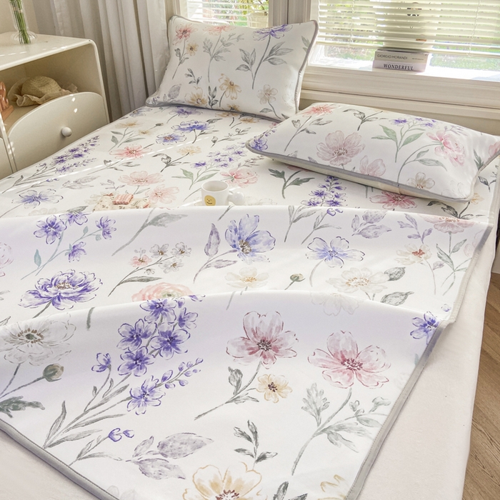 91家纺网 家纺一手货源 找家纺 麋兔 2026新款凉感小冰皮软席席子凉席 莫奈花野