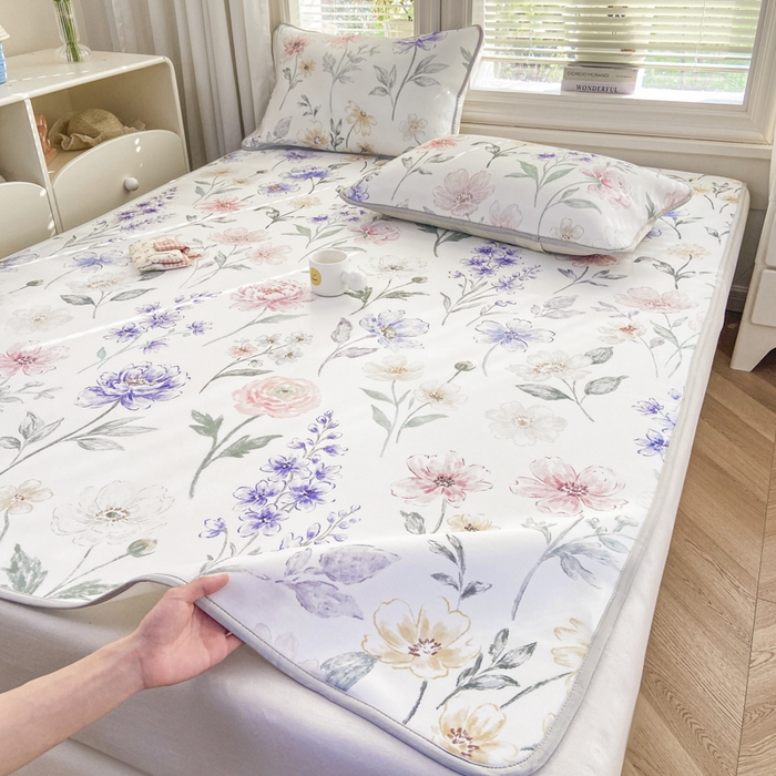 91家纺网 家纺一手货源 找家纺 麋兔 2026新款凉感小冰皮软席席子凉席 莫奈花野