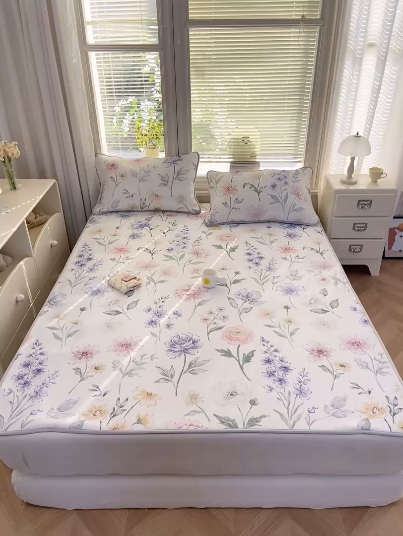 91家纺网 家纺一手货源 找家纺 麋兔 2026新款凉感小冰皮软席席子凉席 莫奈花野