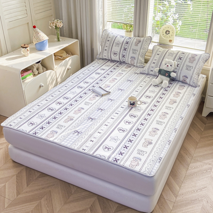 91家纺网 家纺一手货源 找家纺 麋兔 2026新款凉感小冰皮软席席子凉席 奶灰小熊