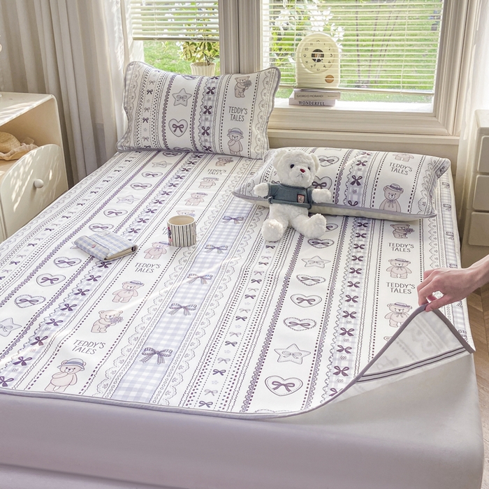 91家纺网 家纺一手货源 找家纺 麋兔 2026新款凉感小冰皮软席席子凉席 奶灰小熊