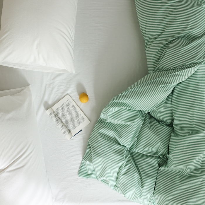 91家纺网 家纺一手货源 找家纺 棉眠 2026新款调色盘全棉纯棉水洗棉混搭单品系列-条纹单被套 绿条