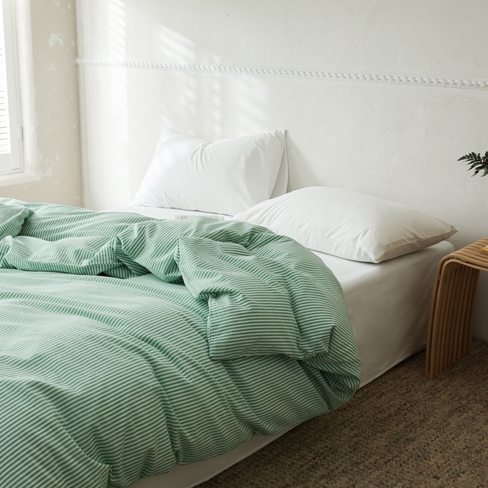 91家纺网 家纺一手货源 找家纺 棉眠 2026新款调色盘全棉纯棉水洗棉混搭单品系列-条纹单被套 绿条