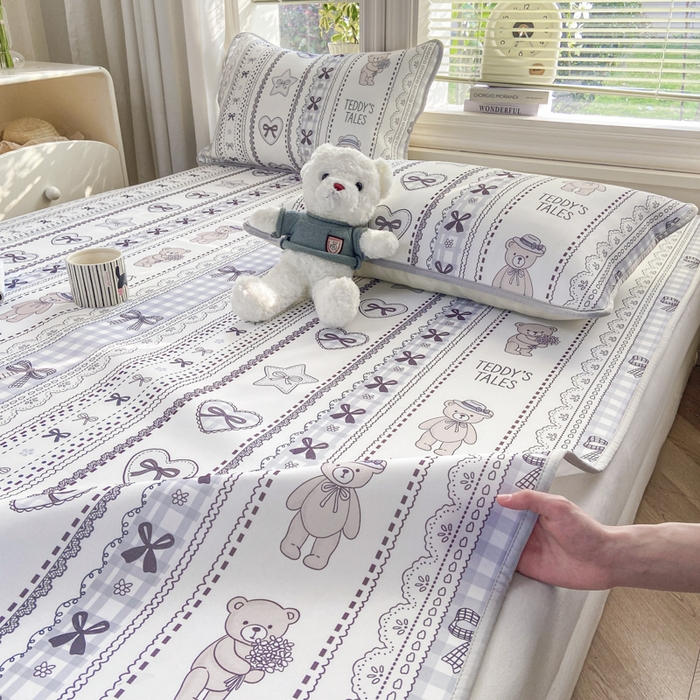 91家纺网 家纺一手货源 找家纺 麋兔 2026新款凉感小冰皮软席席子凉席 奶灰小熊