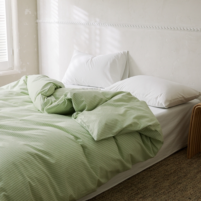 91家纺网 家纺一手货源 找家纺 棉眠 2026新款调色盘全棉纯棉水洗棉混搭单品系列-条纹单被套 蜜瓜条