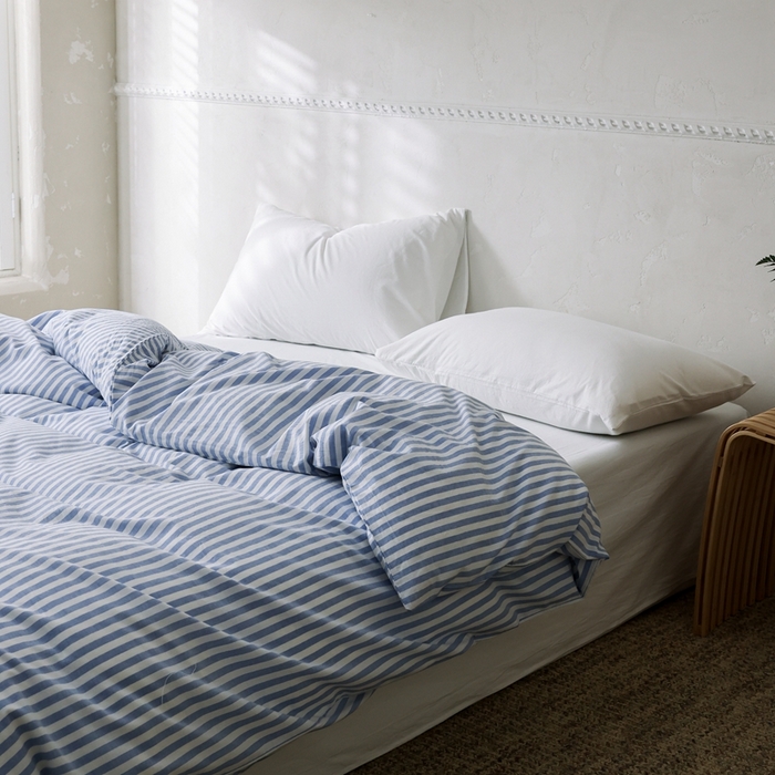 91家纺网 家纺一手货源 找家纺 棉眠 2026新款调色盘全棉纯棉水洗棉混搭单品系列-条纹单被套 蓝条